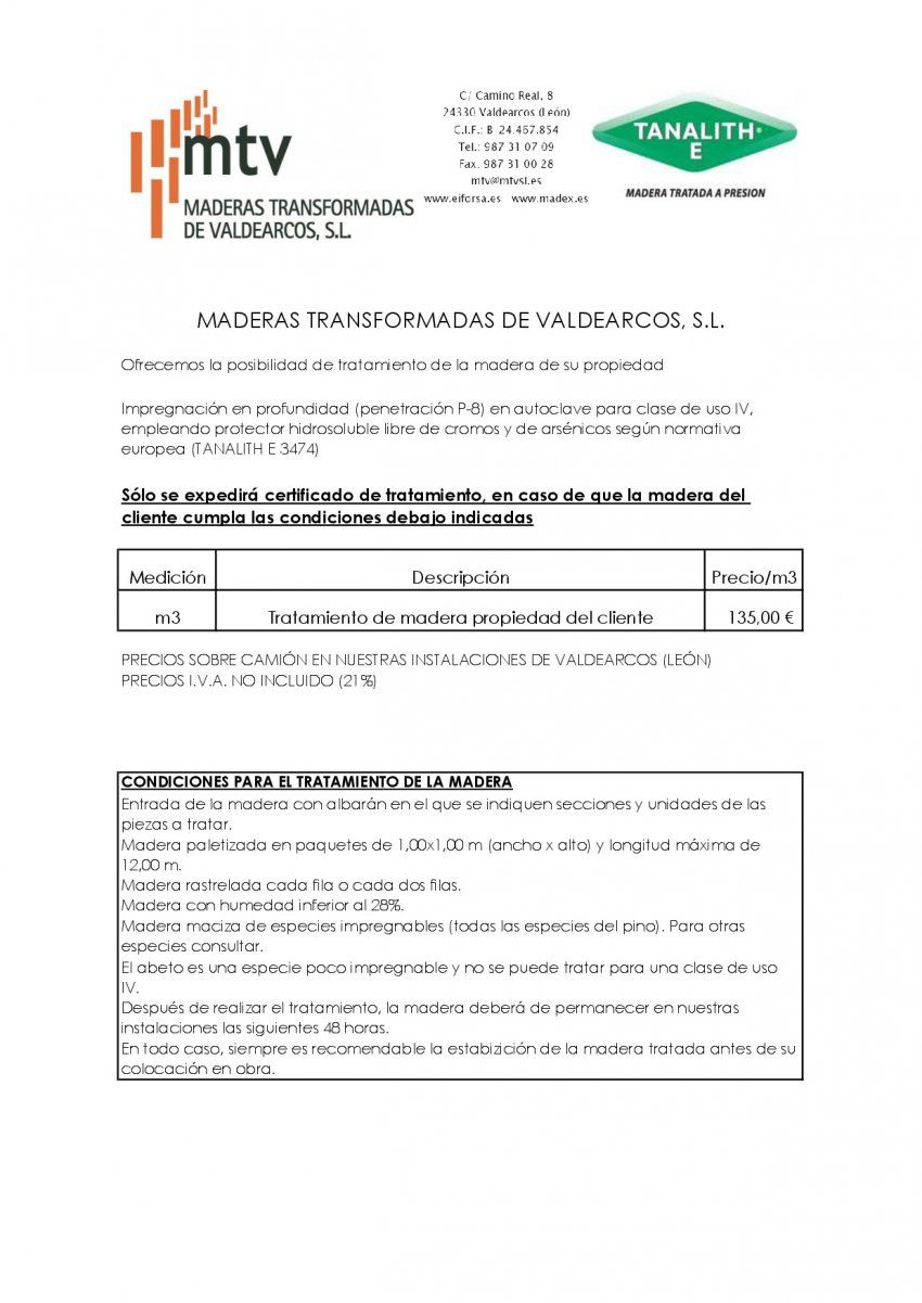 TARIFA TRATAMIENTO A TERCEROS ENERO 2025