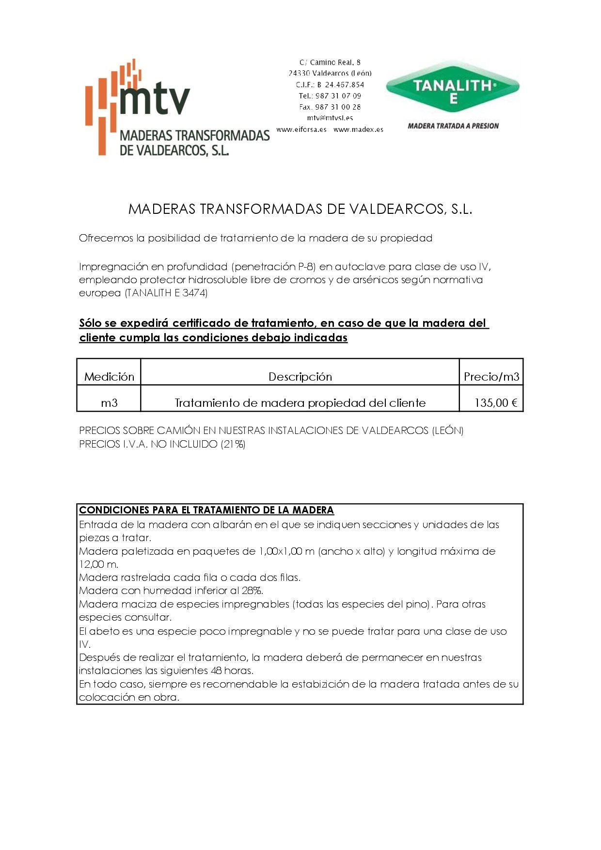 TARIFA TRATAMIENTO A TERCEROS ENERO 2025